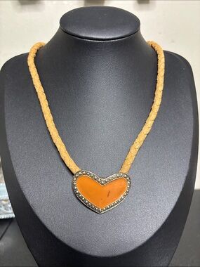 Cool Jewels Slider Heart Pendant Braided Necklace - Orange Boho Festival Choker
